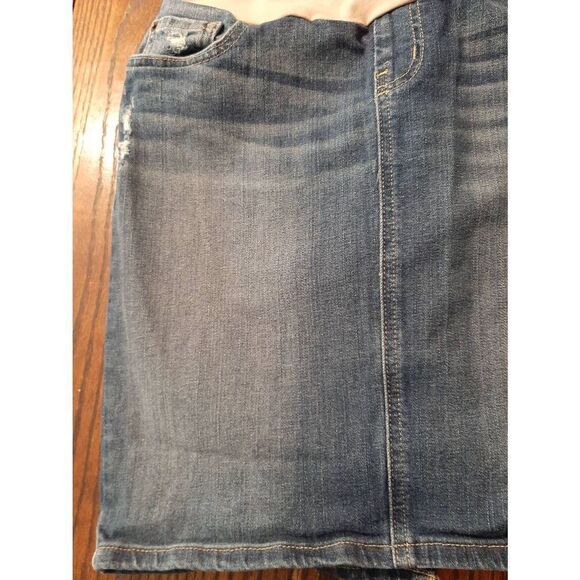Small Maternity A Pea in the Pod Distressed Blue Denim Blue Jean Mini Skirt - Picture 3 of 7
